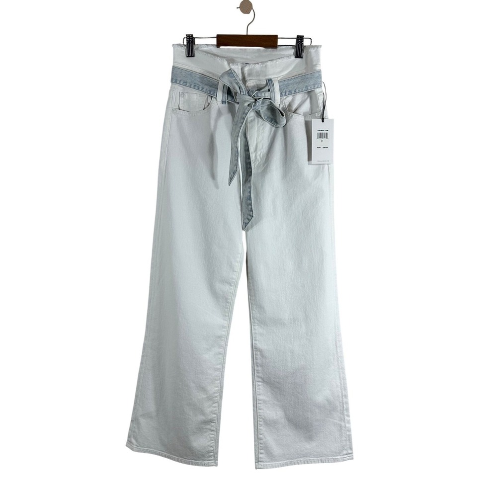 7 For All Mankind Womens Paperbag Wide Leg Jeans White Denim Tie Belt 27 NEW